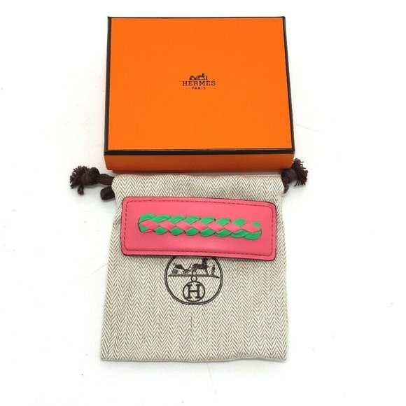 AUTHENTICITY GUARANTEE HERMES Braid Glen hair accessory Leather pink/GreenUnused - Picture 7 of 7